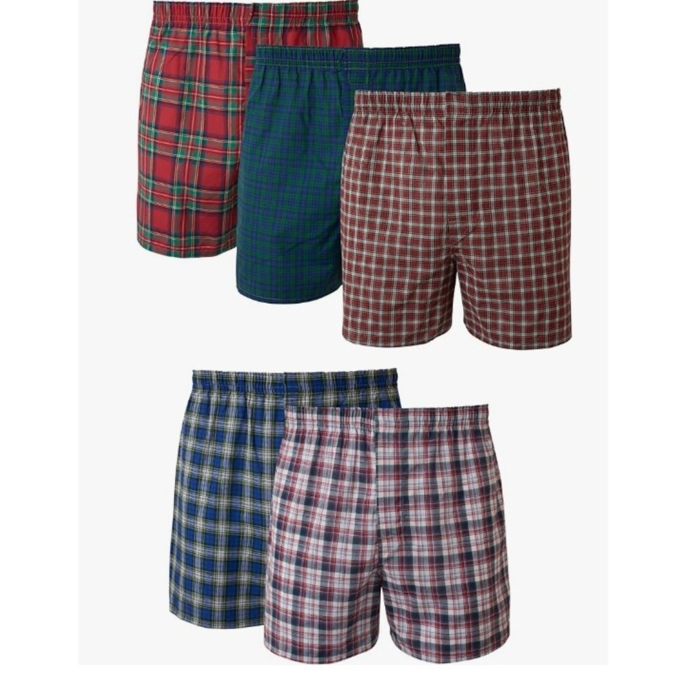 Hanes Boxers Men Large Multicolor Plaid 5-Pack NWT Moisture Wicking Comfort Flex